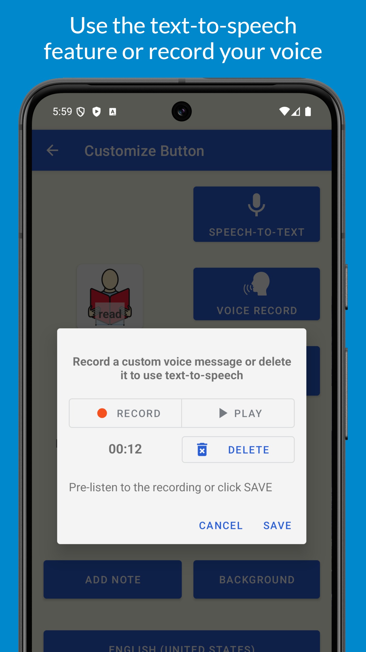 Talking Buttons on Android: communication board screen (8 of 8).